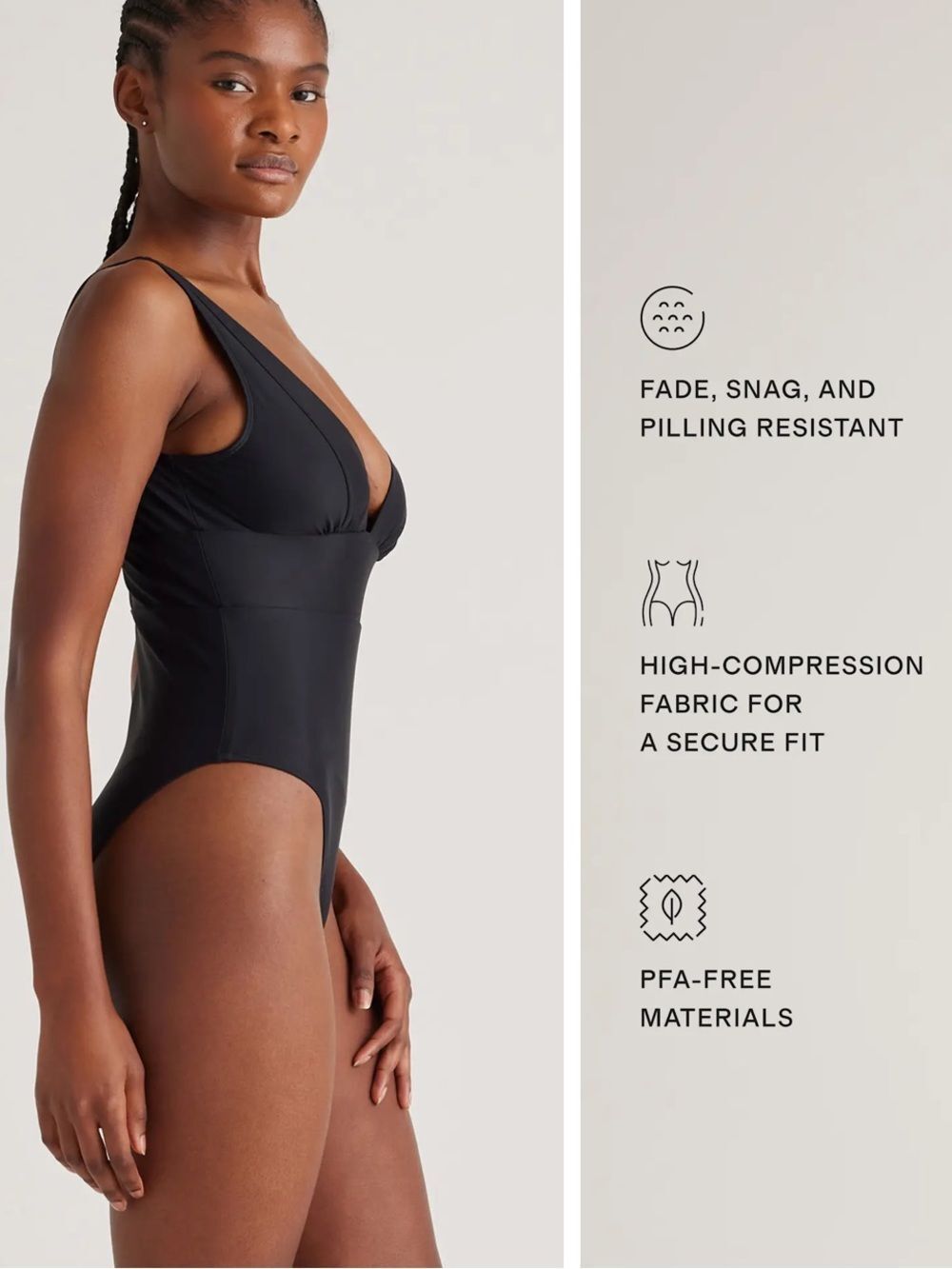 Quince Italian Plunge One-Piece Black Swimsuit NEW XS - Picture 2 of 10